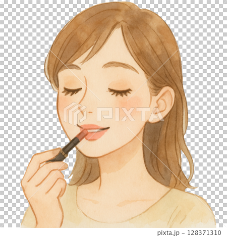 化妝唇女人水彩插畫 128371310