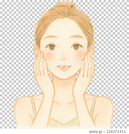 女人做皮膚護理水彩插圖（透明背景） 128371311