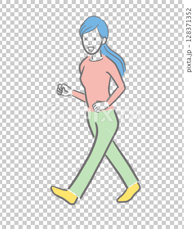 一位年輕女子大步走的彩色插圖 128371352