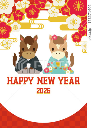 2026年午年の年賀状はがきテンプレート 128371402