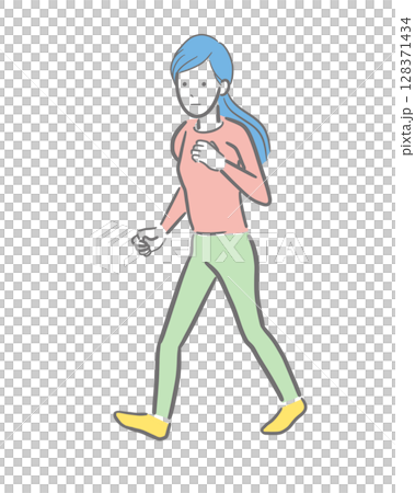 Color illustration of a woman running 128371434
