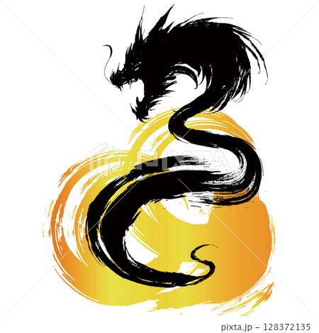 龍・ドラゴンの墨絵風イラスト素材　ベクター 128372135