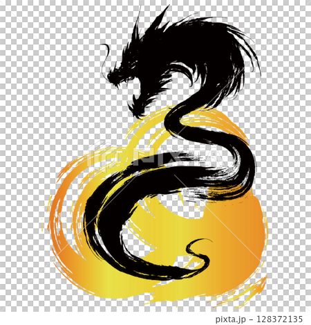 龍・ドラゴンの墨絵風イラスト素材　ベクター 128372135