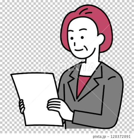 一位穿著西裝的中年婦女正在查看文件 128372891