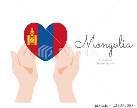 [モンゴル]手と国旗のアイコン ベクターイラスト 128373087