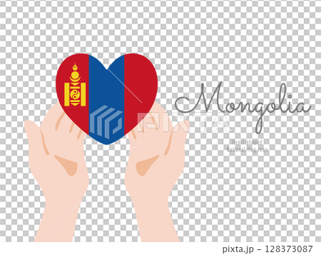 [モンゴル]手と国旗のアイコン ベクターイラスト 128373087