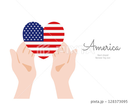 [アメリカ]手と国旗のアイコン ベクターイラスト 128373095