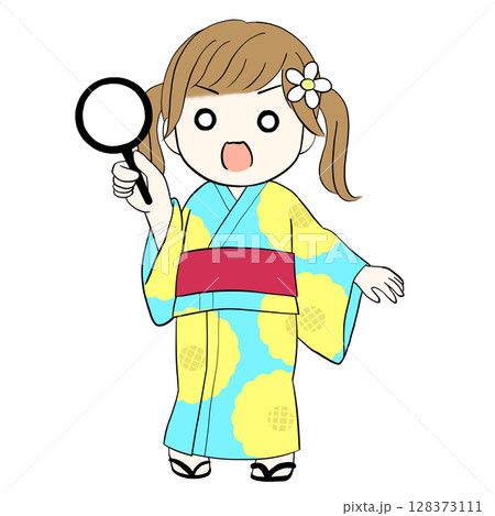 【夏祭り】浴衣の女の子（びっくり・金魚すくい） 128373111