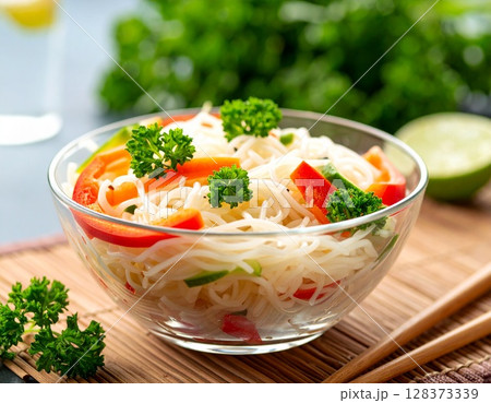 ガラスの器に入ったそうめん 128373339