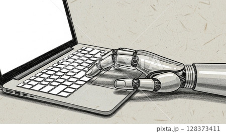 AIロボットがタイピングする手元 128373411