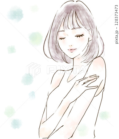 自分の時間を大切にするイメージの人物イラスト　手描き 128373473
