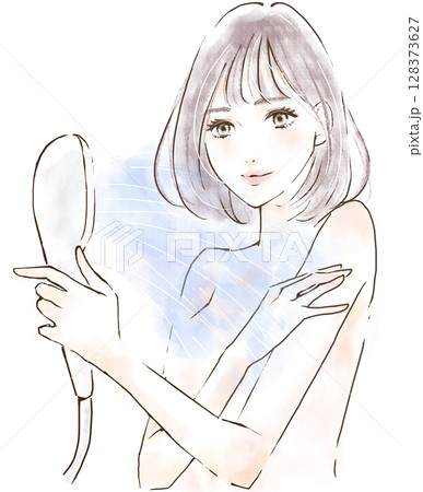 シャワーを浴びる女性のイラスト バスタイム シャワーを浴びる女性のイラスト バスタイム 128373627