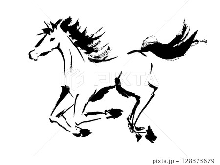 年賀状 デザイン用 走る馬の手書き和風筆イラスト 年賀状 デザイン用 走る馬の手書き和風筆イラスト 128373679