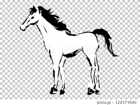 New Year's card design: Hand-drawn Japanese-style brush illustration of a running horse 128373680