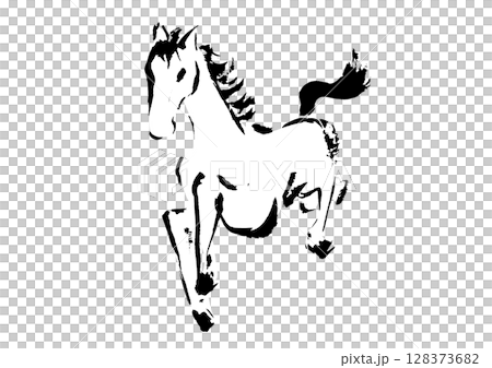 新年賀卡設計：手繪日式奔馬插畫 128373682