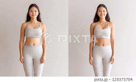 ぽっこりお腹からスリムボディへ。ダイエットビフォーアフター2 128373704