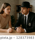 探偵に相談する若い女性 128373983