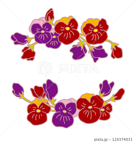 パンジー　フレーム　和風柄 128374031