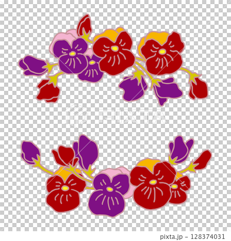 パンジー　フレーム　和風柄 128374031