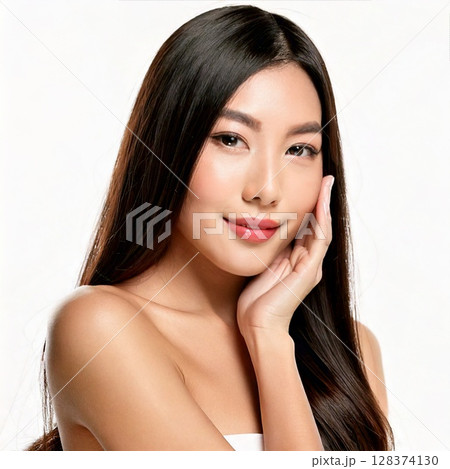 白バックの前にいる若い女性 白バックの前にいる若い女性 128374130
