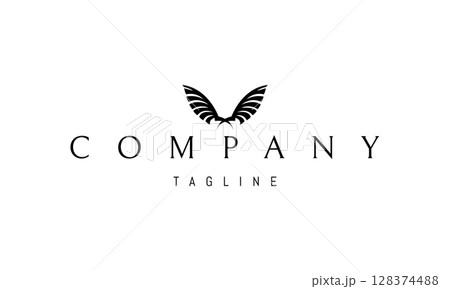 A vector logo featuring an abstract image a pair of crossed wings rendered in a clean, geometric style, symbolizing freedom, protection, and balance. A vector logo featuring an abstract image a pair of crossed wings rendered in a clean, geometric style, symbolizing freedom, protection, and balance. 128374488