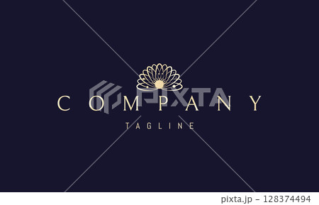 A vector golden logo featuring an abstract image a stylized seashell holding a pearl, designed with cosmic elements like stars and orbits. A vector golden logo featuring an abstract image a stylized seashell holding a pearl, designed with cosmic elements like stars and orbits. 128374494