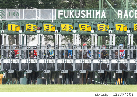 競馬場の風景　ゲートイン　福島県福島市 128374502