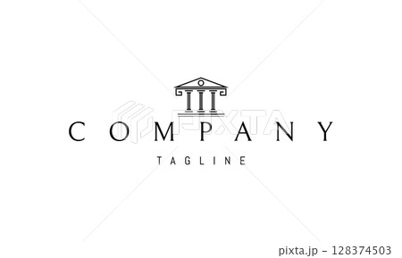 A vector logo featuring an abstract image a stylized Greek temple with columns, symbolizing history, strength, and classical architecture. 128374503