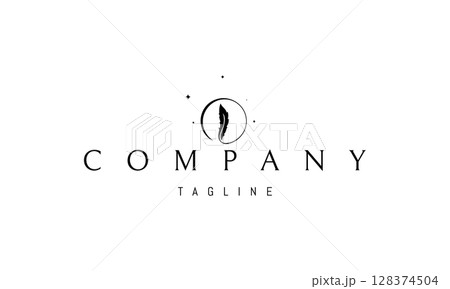 A vector logo featuring an abstract image a feather enclosed within a circle, resembling the moon and evoking softness, calm, and elegance. 128374504