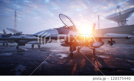 Military american base. American fighter jet. 3d rendering. 128375440