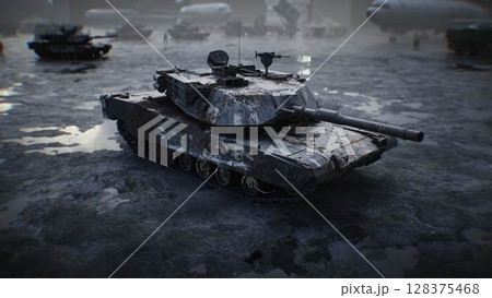 Military american base. American battle tank 3d rendering. 128375468
