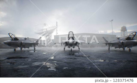 Military american base. American fighter jet. 3d rendering. 128375476