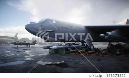 Military american base. American battle heavy bomber. 3d rendering. 128375522