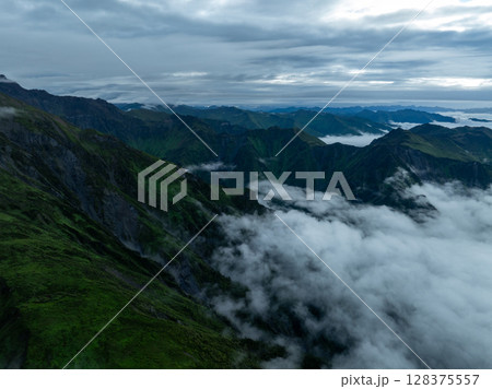 Aerial view of beautiful high altitude grassland mountain landscape 128375557