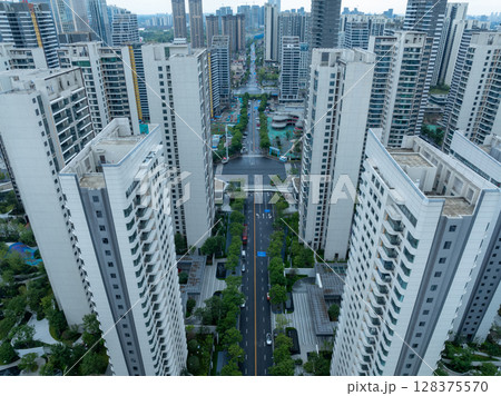 Aerial view of landscape at night in chengdu city,China Aerial view of landscape at night in chengdu city,China 128375570