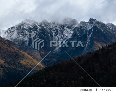 Aerial view of beautiful autumn forest landscape in China Aerial view of beautiful autumn forest landscape in China 128375591