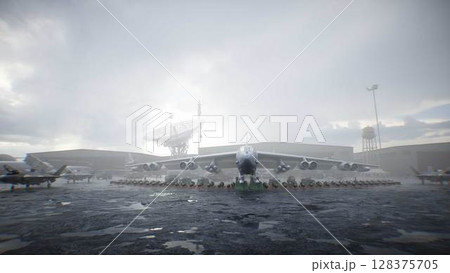 Military american base. American battle heavy bomber. 3d rendering. 128375705