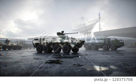 Military russian base. Russian battle armored infantry vehicle. 3d rendering. 128375708