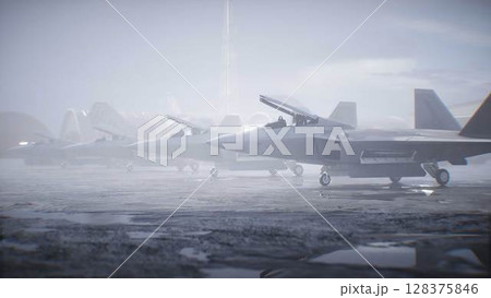 Military american base. American fighter jet. 3d rendering. 128375846
