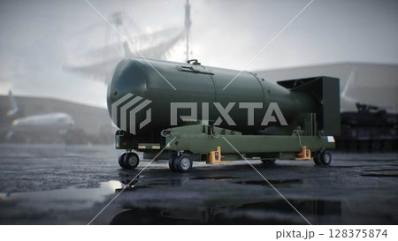Military base. battle nuclear aerial bomb. 3d rendering. 128375874