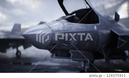 Military american base. American fighter jet. 3d rendering. 128375911