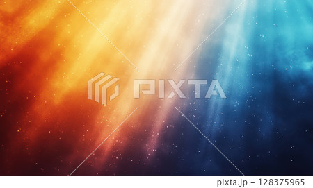 vibrant gradient background with warm orange and cool blue tones blending seamlessly, illuminated by soft light rays 128375965
