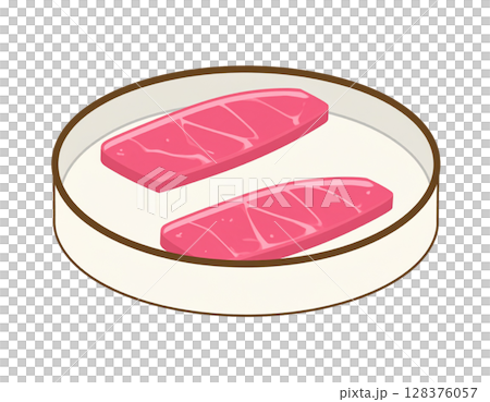 Illustration of artificial cultured meat in a petri dish 128376057