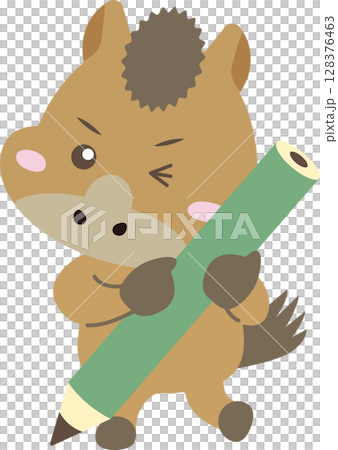 鉛筆を大事に抱えるかわいい馬のキャラクター|学習・教育・文房具に使えるイラスト素材 鉛筆を大事に抱えるかわいい馬のキャラクター|学習・教育・文房具に使えるイラスト素材 128376463
