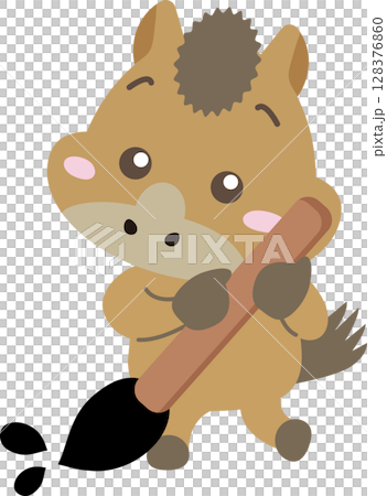 筆を大事に抱えるかわいい馬のキャラクター｜書道・年賀状・干支デザインに使えるイラスト素材 128376860