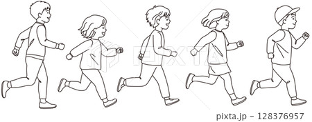 走る子どもたちのイラストセット06 走る子どもたちのイラストセット06 128376957