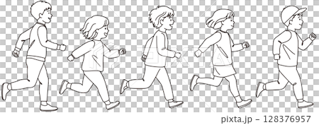 走る子どもたちのイラストセット06 走る子どもたちのイラストセット06 128376957