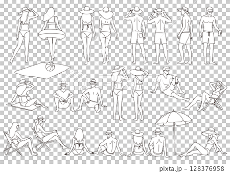 海灘人線條藝術插圖集 128376958