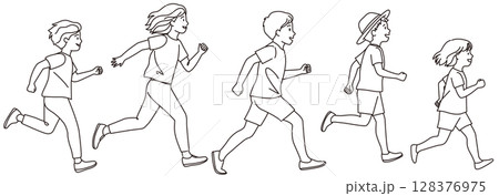 走る子どもたちのイラストセット01 128376975