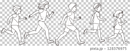 走る子どもたちのイラストセット01 128376975